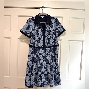 Draper James Navy and Light Blue Lace Collared Button Down Dress